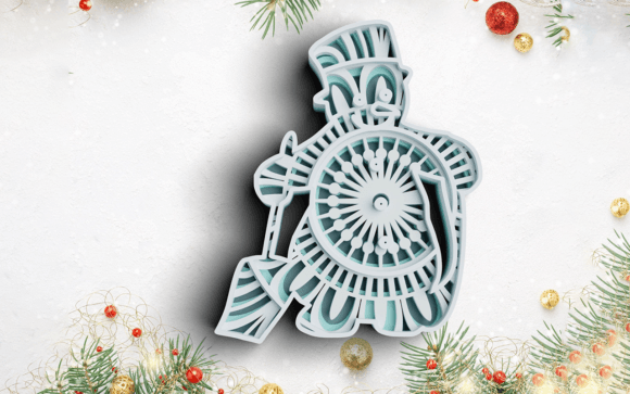 3D Christmas SVG DXF Snowman: Layered Mandala Art