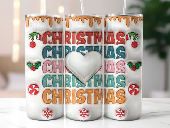 3D Inflated Retro Christmas Tumbler Wrap Design