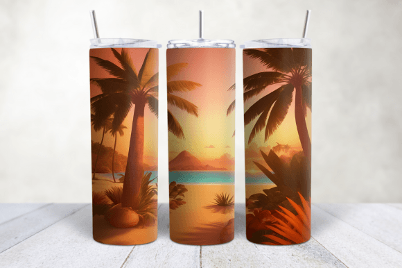3D Palm Trees Beach Landscape Tumbler: Elevating Sublimation Projects with Tropical Depth