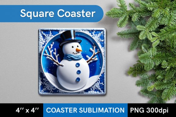 3D Snowman Square Coaster Sublimation Design Guide