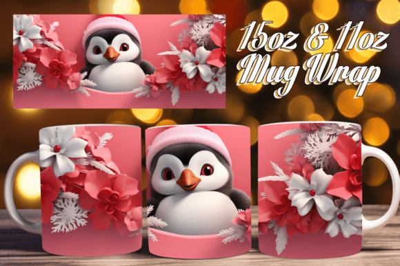 3D Snowy Morning Mug Wrap: 11oz Sublimation Design