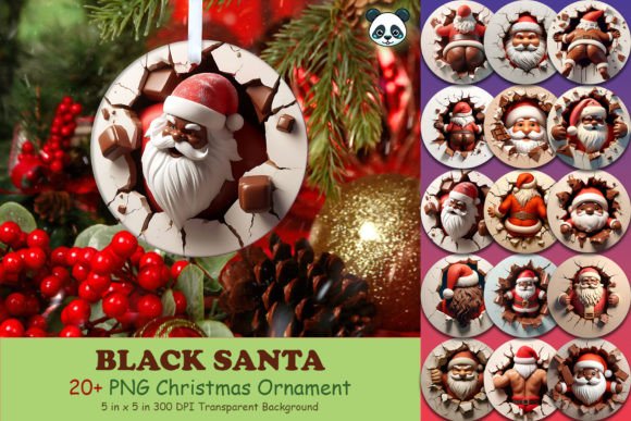 Black Santa 3D Ornament Bundle