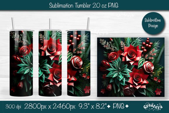 Christmas 3D Tumbler Wrap PNG: 20 Oz Quilling Design
