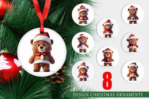 Christmas Ornament 3D Cute Bear PNG Set