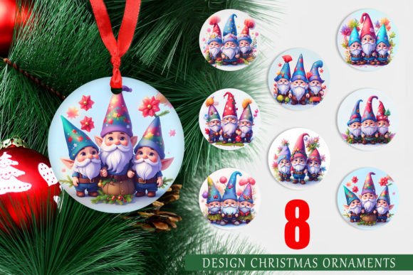 Christmas Ornament 3D Gnomes: Printable PNG Designs